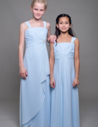 teenage bridesmaid dress in pale blue chiffon