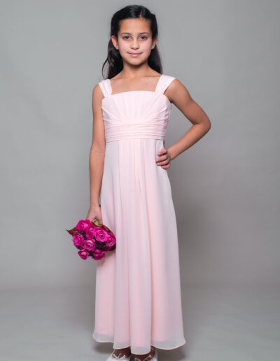 teenage bridesmaid dress in pale pink chiffon