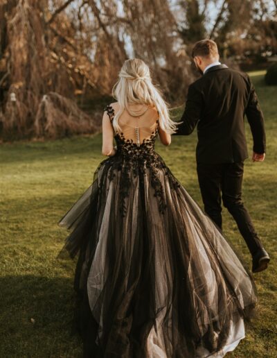 black wedding dress beaded ballgown full-skirt tulle lace