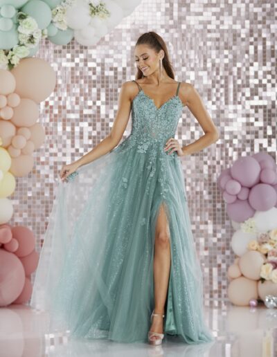 princess prom dress lace glitter corset tulle spilt