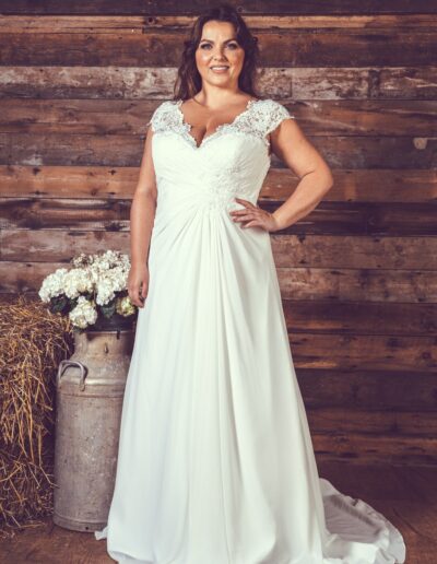 chiffon wedding dress lace straps ruching