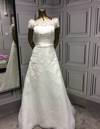 wedding dress lace bardot organza off-shoulder