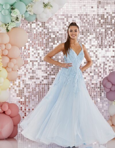 princess prom dress lace glitter lace tulle blue