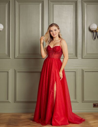 princess prom dress glitter tulle red