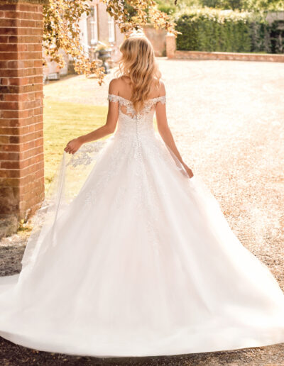 lace ballgown wedding dress off-shoulder tulle