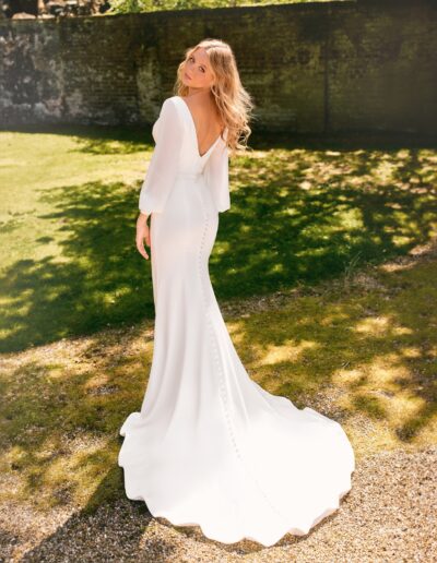 wedding dress chiffon crepe sleeves wrap train