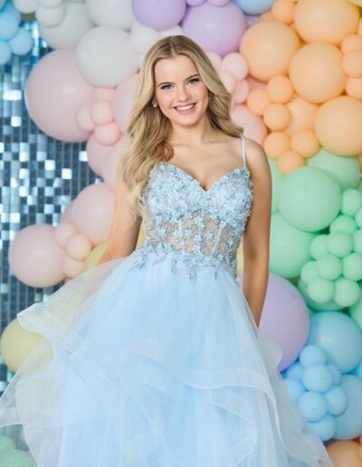 tiered ruffle ballgown prom dress lace crystal sequin glitter princess tulle straps BLUE